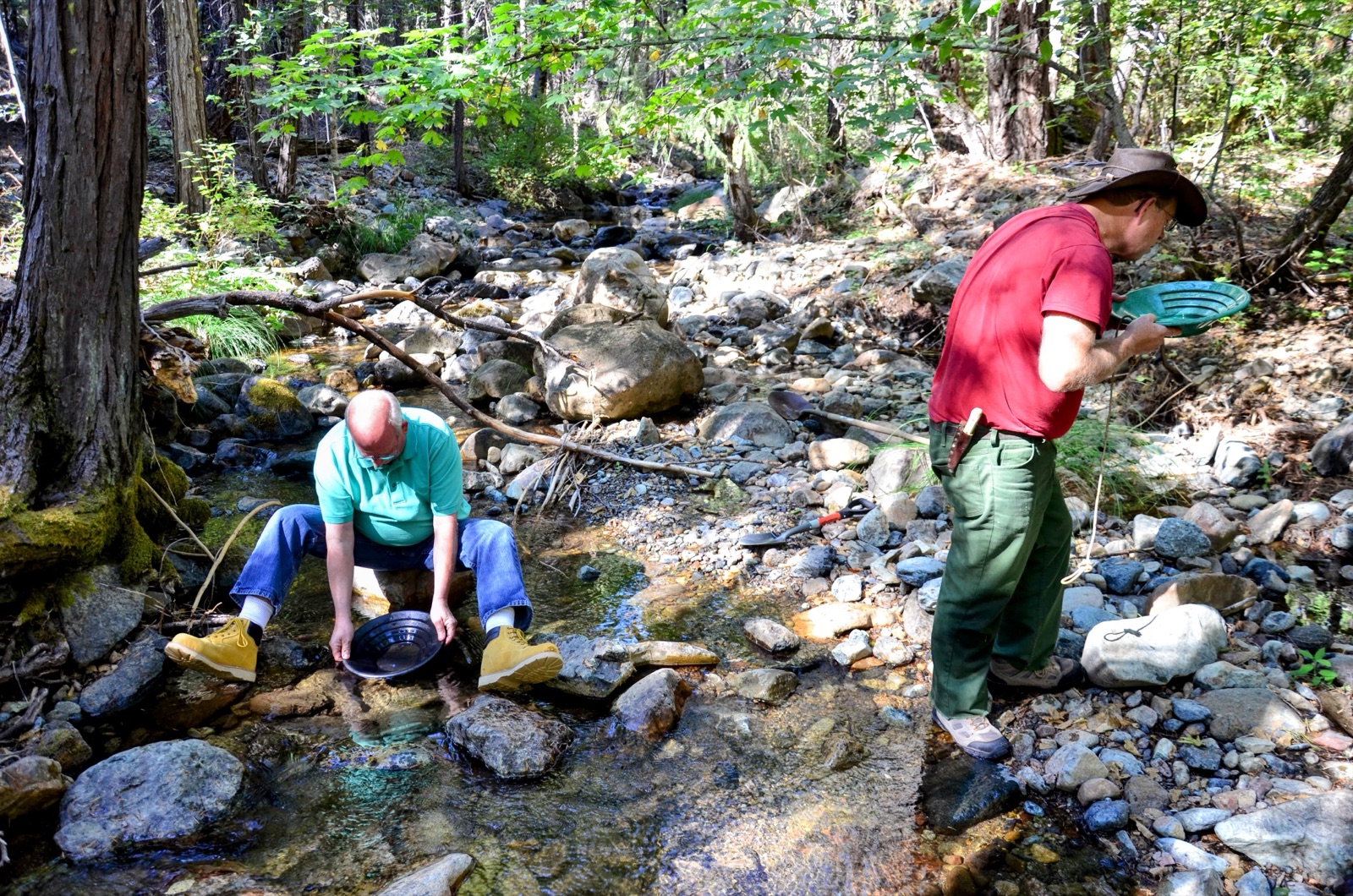 Panning for gold in a creek in Northern California